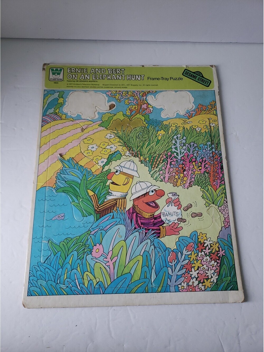 Sesame Street Ernie & Bert on an Elephant Hunt Wooden Puzzle Vintage 1977